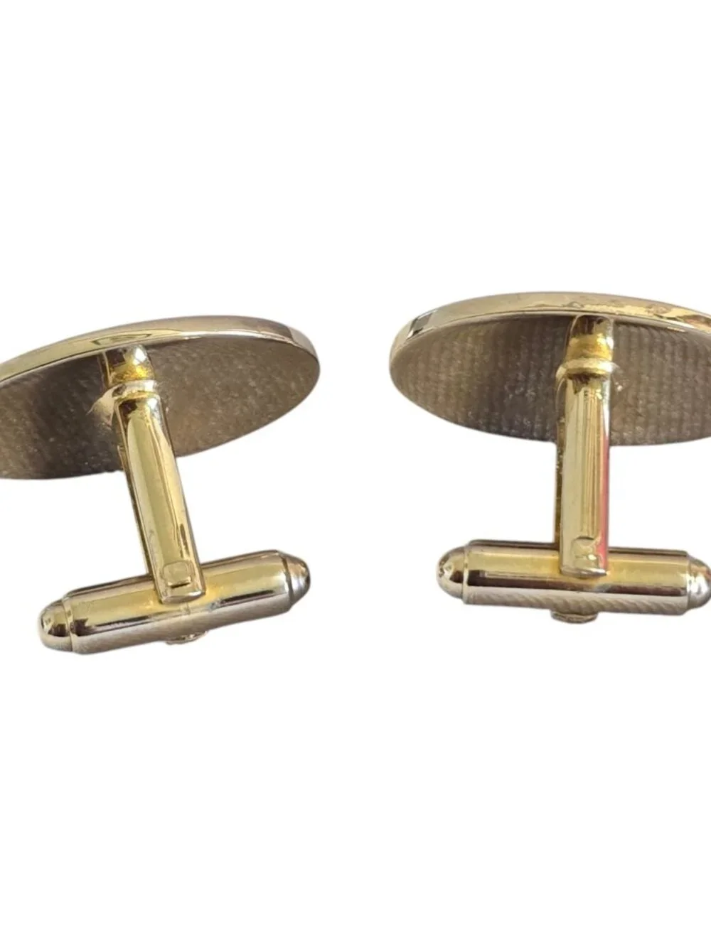 Vintage Dante Gold Tone Oval Cufflinks Green Stone 4-Prong Setting